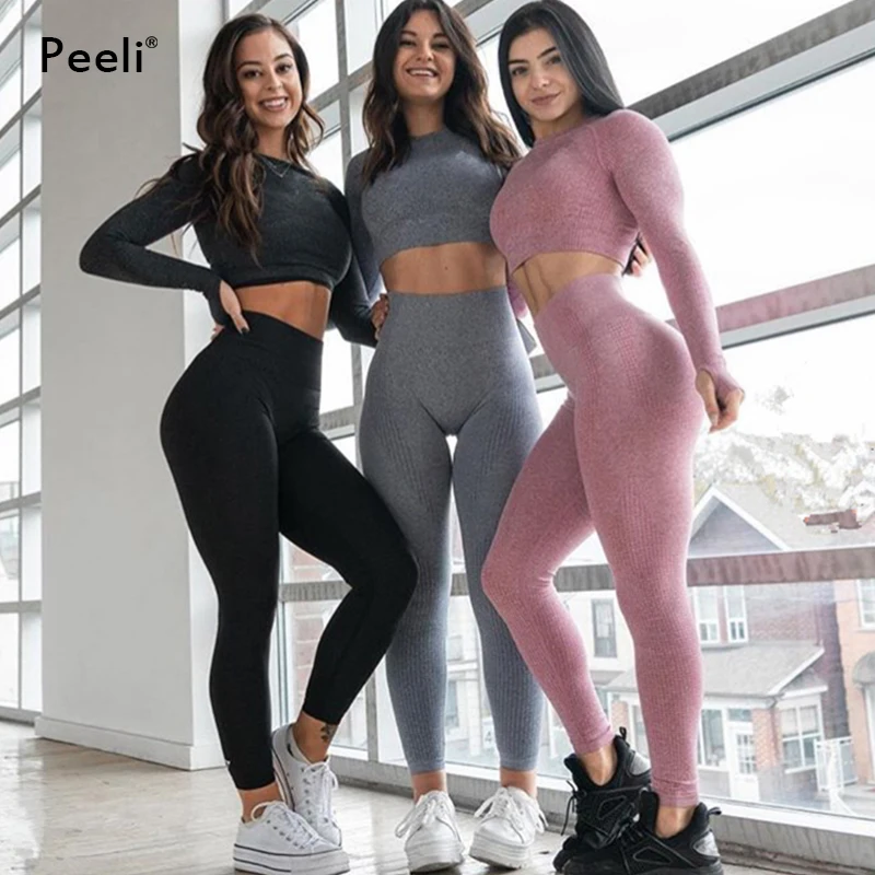 Женский спортивный костюм Peeli из 2 предметов спортивные рубашки короткий топ