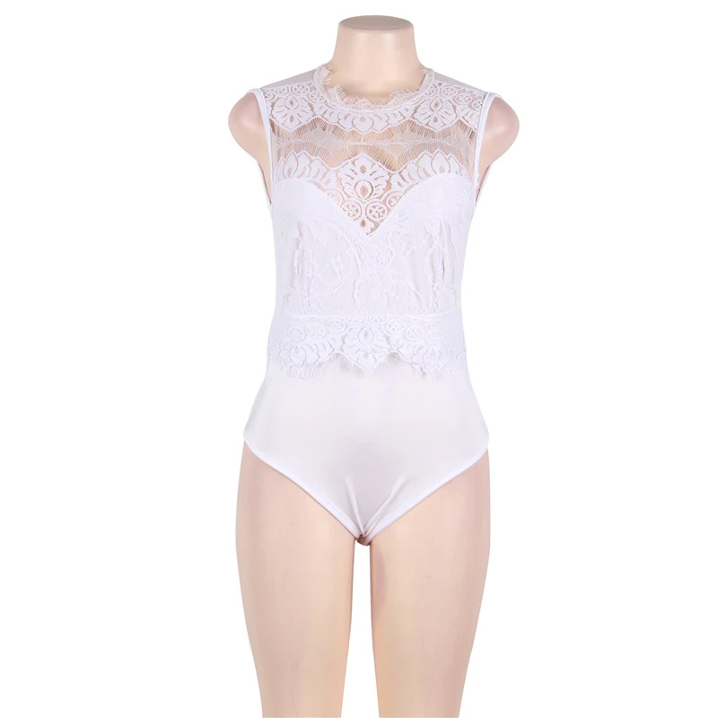 white bodysuit Боди с вырезами, Кружевное боди без рукавов, женское сексуальное боди с круглым вырезом, Женское боди размера плюс, розовый, белый, черный комбинезон RS80472 - Цвет: white bodysuit