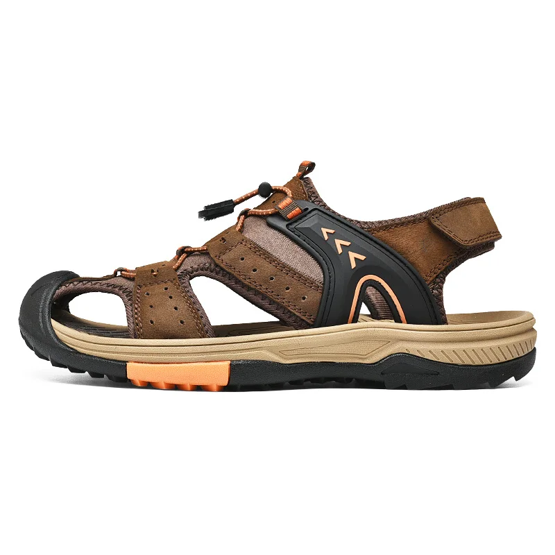 Brown CAMEL JINGE сандалии для прогулки мужские летние пляжные кожаные спортивные водонепроницаемые сандалии Calzado Плайя Hombre Buty do Wody Meskie - Цвет: Brown