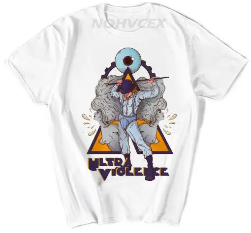 Белый «Заводной Апельсин» фильмы ужасов тема логотип мужская и wo Мужская футболка с коротким рукавом - Цвет: Белый