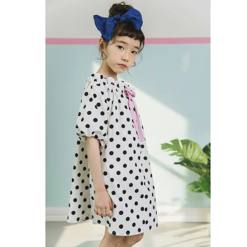 lantern sleeve dot loose kids party dress for girls cotton bow baby dresses clothing summer 2018 princess clothes | Детская одежда и