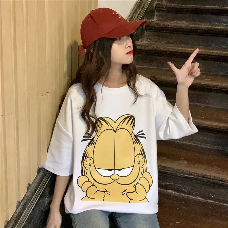Женская хлопковая рубашка Garfield футболка с мультяшным принтом женская одежда