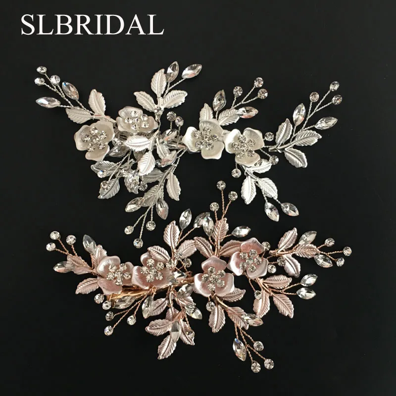 Свадебная заколка для волос SLBRIDAL из сплава цвета розового золота с австрийскими