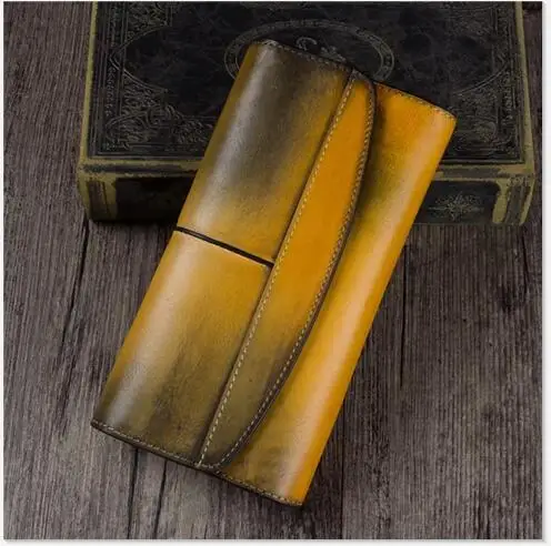 Многоцветный Vintage Designer Genuine Leather Women's Clutch Purse Cow Skin Blackish Green Female Large Trifold Wallet Lady Long Card Wallet - Цвет: Многоцветный