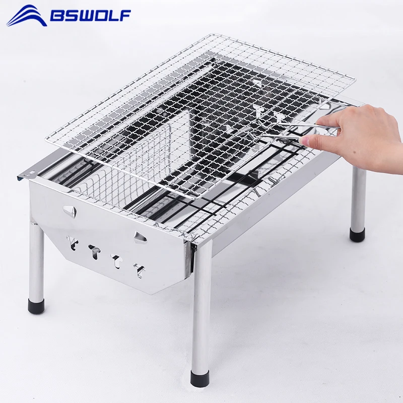 BSWolf портативный Открытый Кемпинг bbq плита 430 нержавеющая сталь гриль маленькая печь утолщение Пикник барбекю инструменты для 2-4 человек