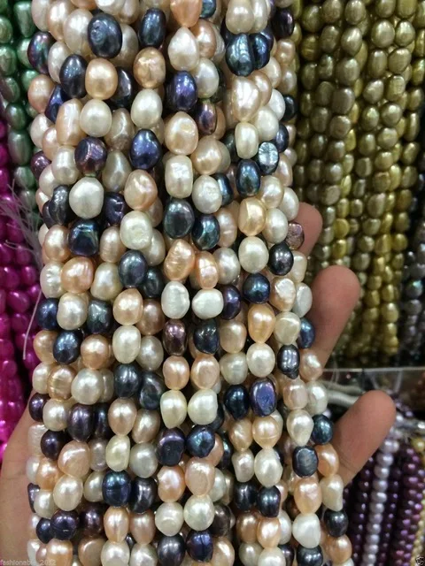 

8-9mm Water Black White pink purple Freshwater Cultured Pearl Loose Beads