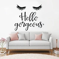 eyelashes quoteshello gorgeouswall decal for office decal art bedroom wall decor posters wall stickers studio wallpaper lc1349