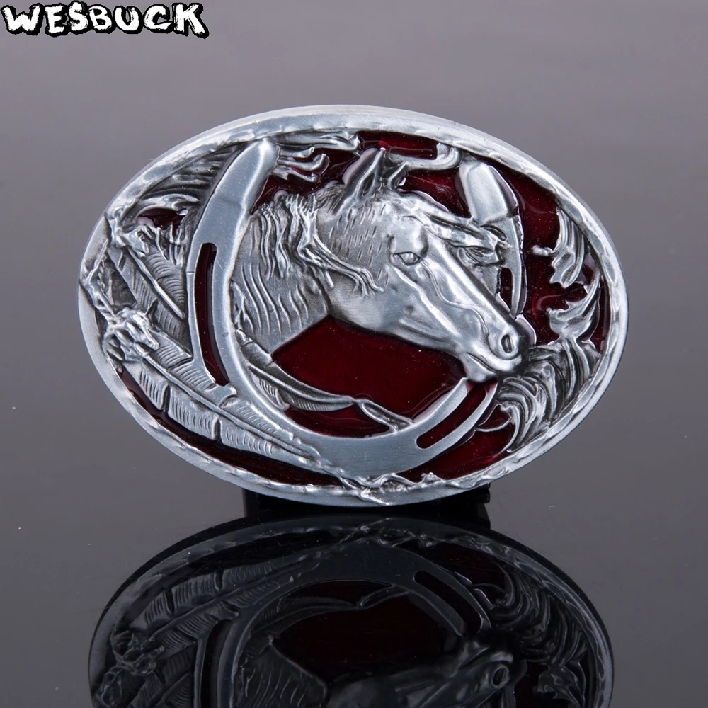 5 PCS MOQ wesbuck Brand подковы красного цвета с металлическим ремнем и пряжкой для мужчин унисекс Western BUCKLES в ковбойском стиле Horse КОЖА с пряжкой в ковбойском стиле; с поясом из искусственной кожи