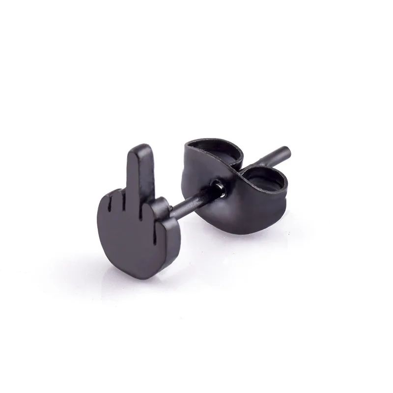 

4 Color Fashion Rock Middle finger Shape Men And Female Personalized Earrings Stainless Steel Jewelry Stud Earring Punk Cool