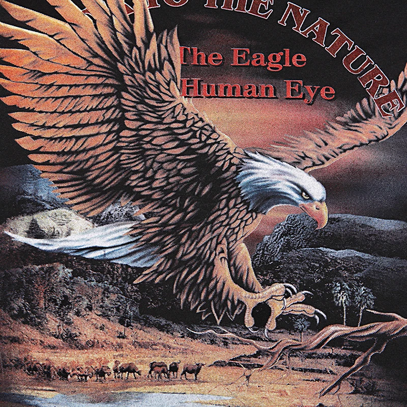 Женская футболка с объемным принтом Eagle черная свободная без бретелек алмазным