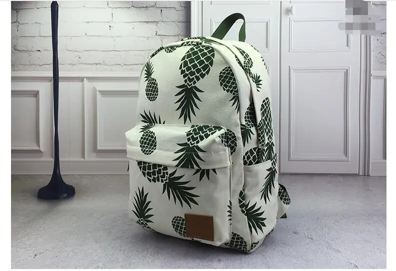 

Women Fruit Printing Backpack Canvas Backpacks for Teenage Girls School Bag Green Pineapple Big Travel Backpack