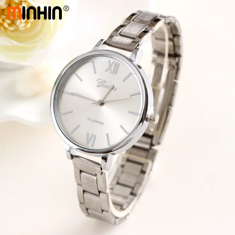 Minhin лучший бренд золото Цвет наручные Femal часы кварцевые римскими цифрами модные
