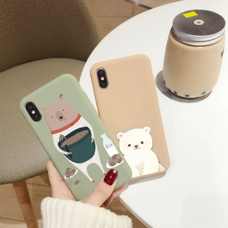 Cute Bear For Iphone x Case Small Fresh Cartoon Phone 6s 7 8 plus xs max xr All-inclusive Shatter-resistant |