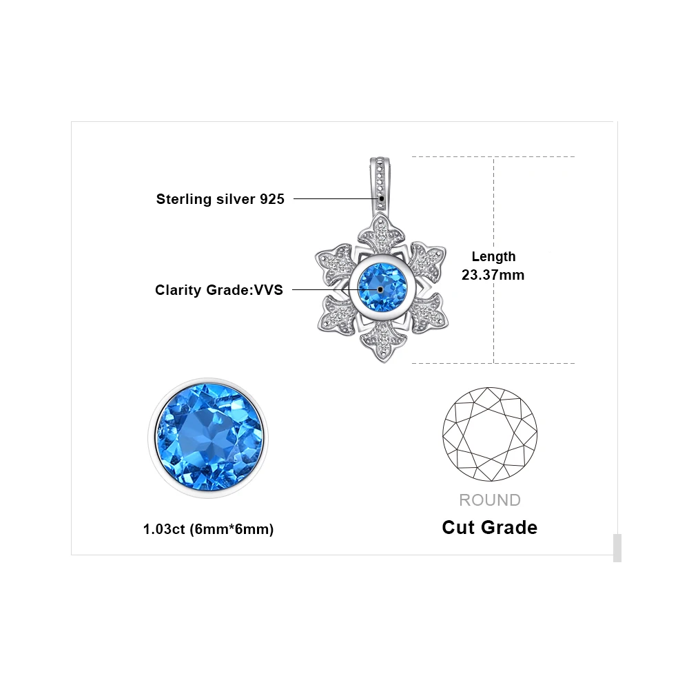 Ювелирный дворец Снежинка 1.1ct подлинный синий топаз кулон 925 Серебро подарок для