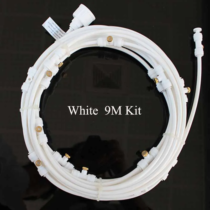 9M White Kit Патио запотевание Охлаждающая вода туман распылитель системы для теплицы садовые цветы и растения водокольный орошение распылитель - Цвет: 9M White Kit