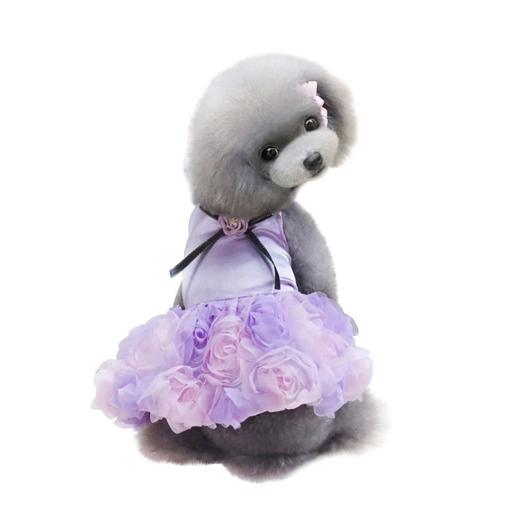 Purple Дышащая юбка для домашних животных, кошек, собак, лето, принт с розами, кружевное лоскутное платье принцессы, домашнее животное Чихуахуа вечерние платья Falda Para Perro - Цвет: Purple