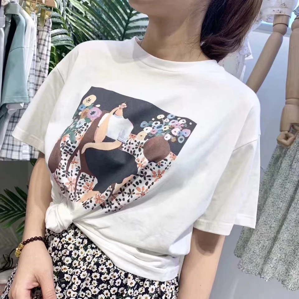2 цвета Лето 2019 г. Винтаж chic Стиль печати Свободные топы корректирующие женские