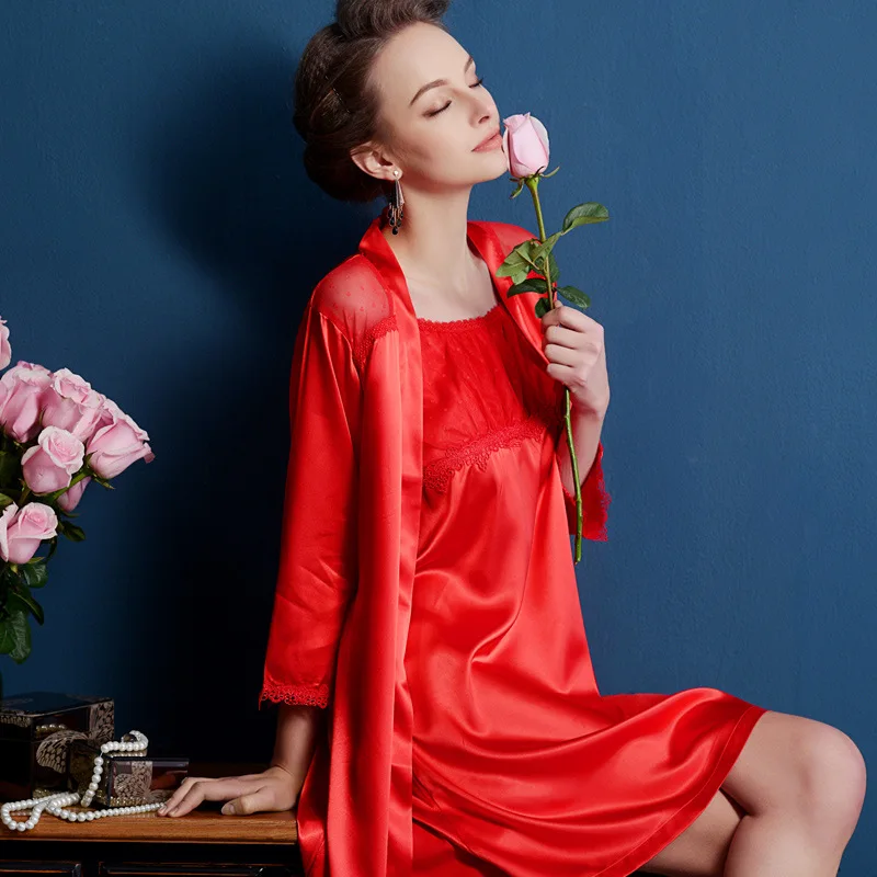 Новинка 2016 брендовый женский шелковый халат высокого качества сексуальный с