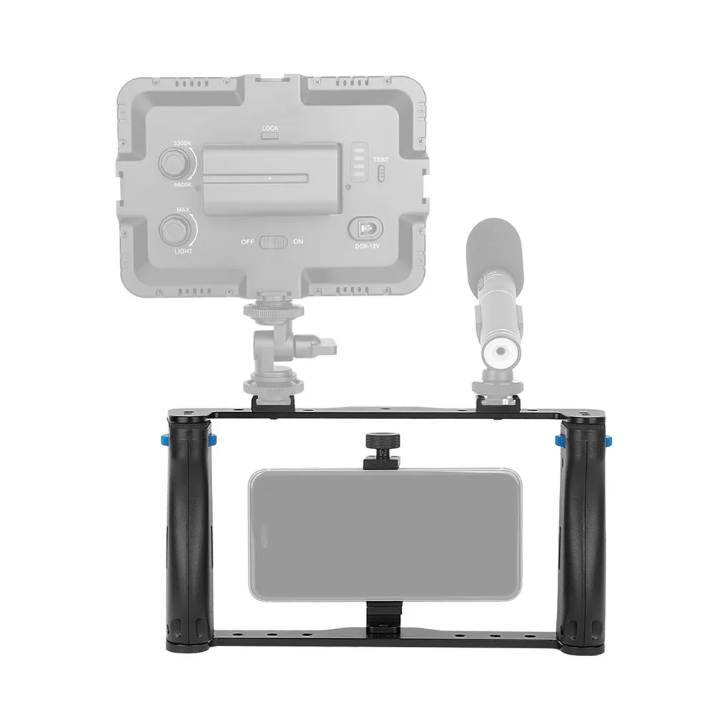 Andoer профессиональный двойной портативный смартфон фотографический кронштейн держатель клетка Rig DIY телефон видео стабилизатор с зажимом для телефона
