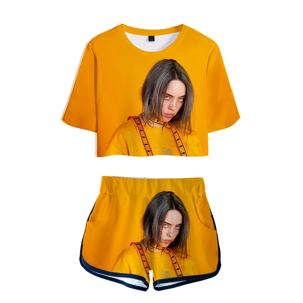 Kpop 3D Billie Eilish комплект из двух предметов женские пижамы футболка шорты
