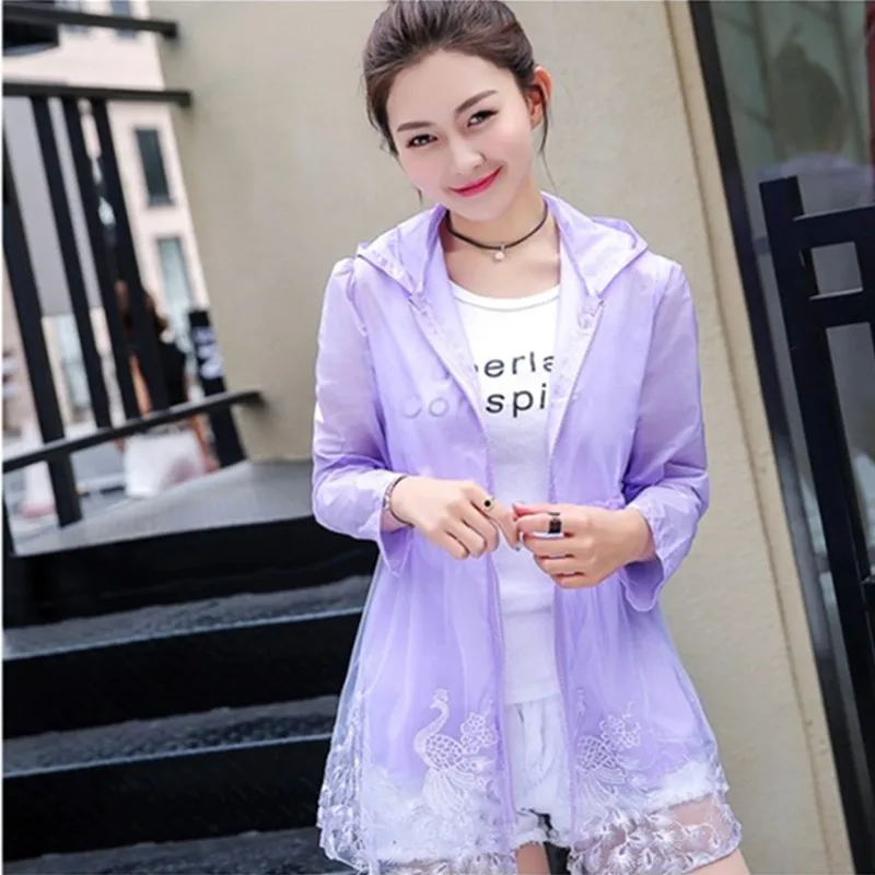 

UHYTGF Summer Tops Coats Women Lace Thin Sun Protection Clothing Elegant Female Jacket Hooded Breathable Anti-UV Casual Top 13