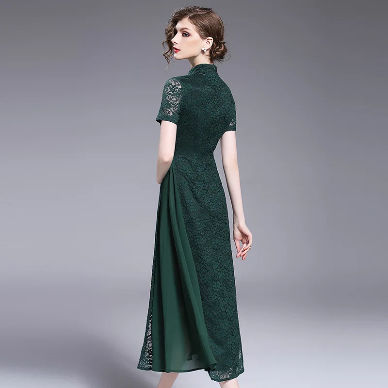 Высокая-конец Floral Summer Женщины Китайский Style Royal вышивка Dress ES элегантный тонкий Lady
