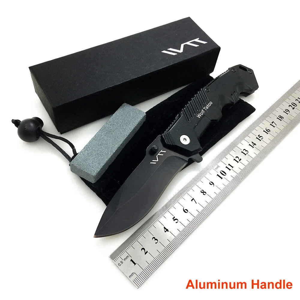Черный складной нож WTT 217 G10 и алюминиевая ручка походные тактические карманные
