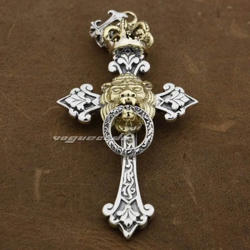 LINSION Rasta латунная корона на женский серебряный крест мужская Байкерская подвеска