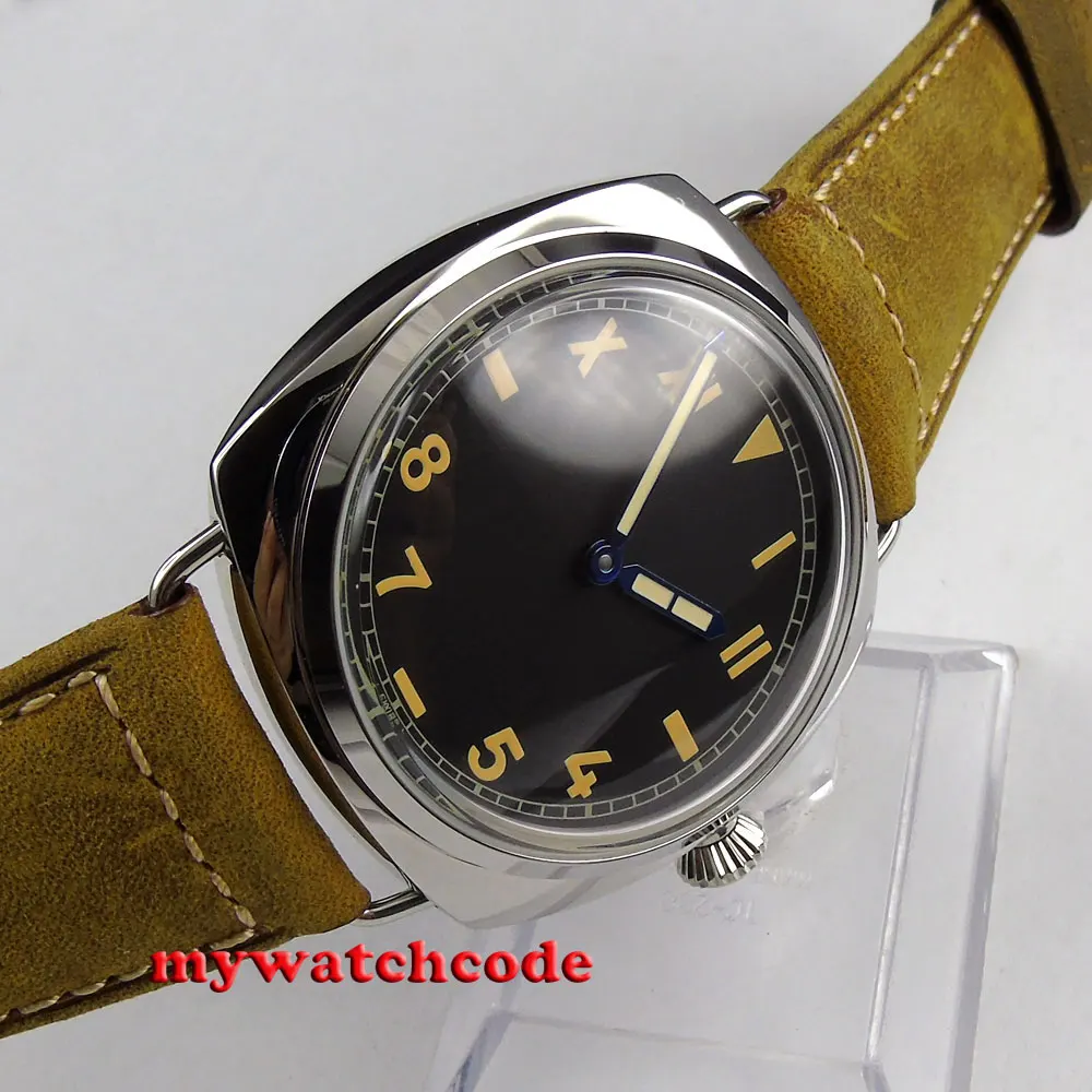 47 мм парнис черный циферблат синий рук шея лебедя азиатский 6497 рука обмотки