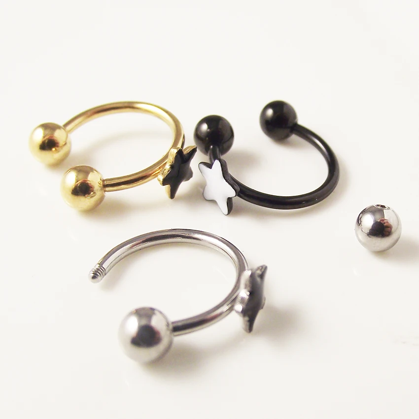 Серьги-гвоздики из хирургической нержавеющей стали круглые штанги со звездой в