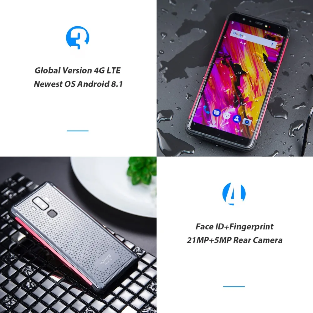 Vernee V2 Pro Водонепроницаемый смартфон с IP68 5 99 "FHD Face ID глобальной сети 6 ГБ 64 четыре