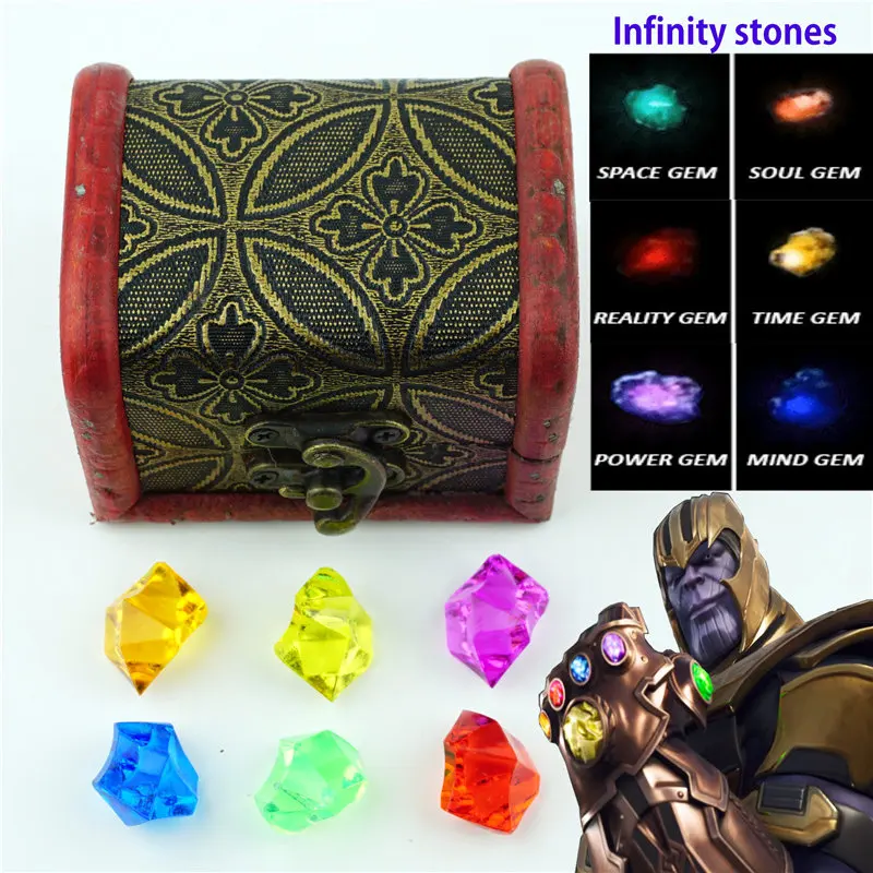 6 pcs Gem and Box Бесконечная перчатка Thanos Infinity stones набор из всех 6 шт. драгоценных камней акриловые амулеты для косплея реквизит ювелирные аксессуары Игрушка New0101 - Окраска металла: 6 pcs Gem and Box