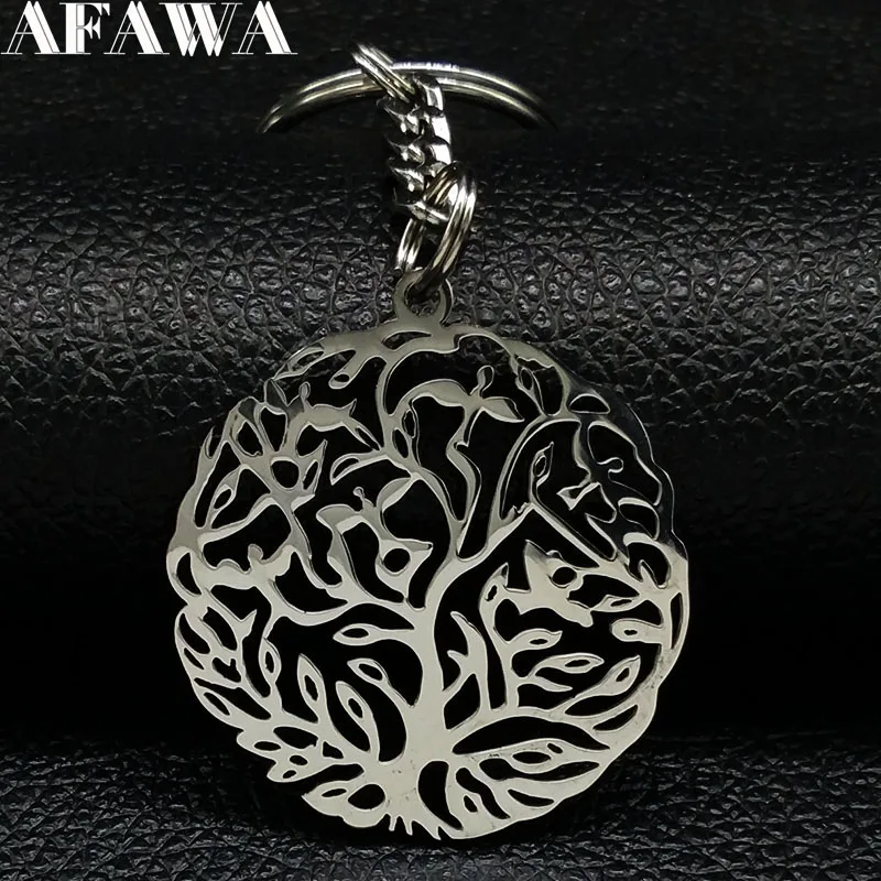 2021 Мода Древо жизни нержавеющая стальные брелки для женщин Серебряный Цвет