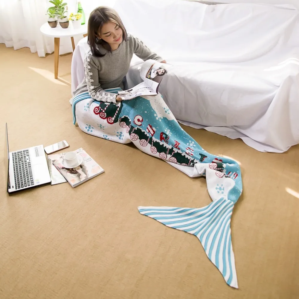 Рождественское одеяло с хвостом русалки Санта Клауса для взрослых вязаное