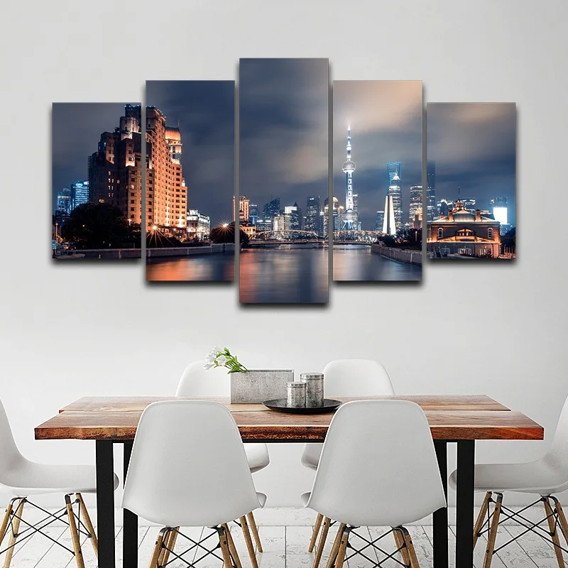 

City Night Spray Oil Painting Decoration for Home Artistic Print Drawing Decor on Canvas Framed Printed wall art picture AE1290