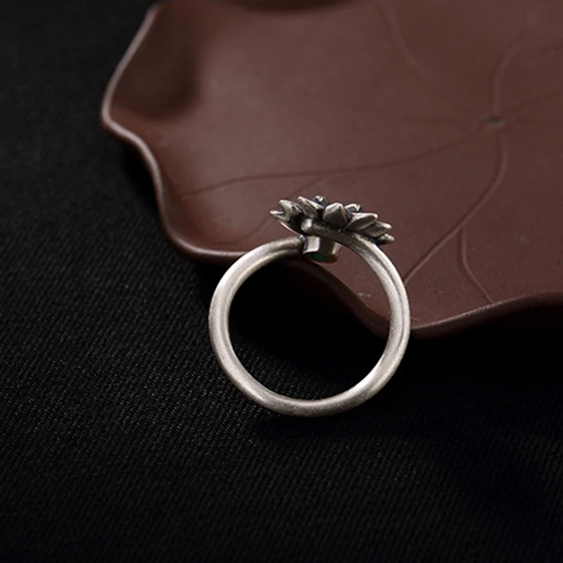 BALMORA 925 Sterling Silver Lotus Flower Open Rings for Women Men Gift Green Zircon Vintage Ring Jewelry Anillos | Украшения и