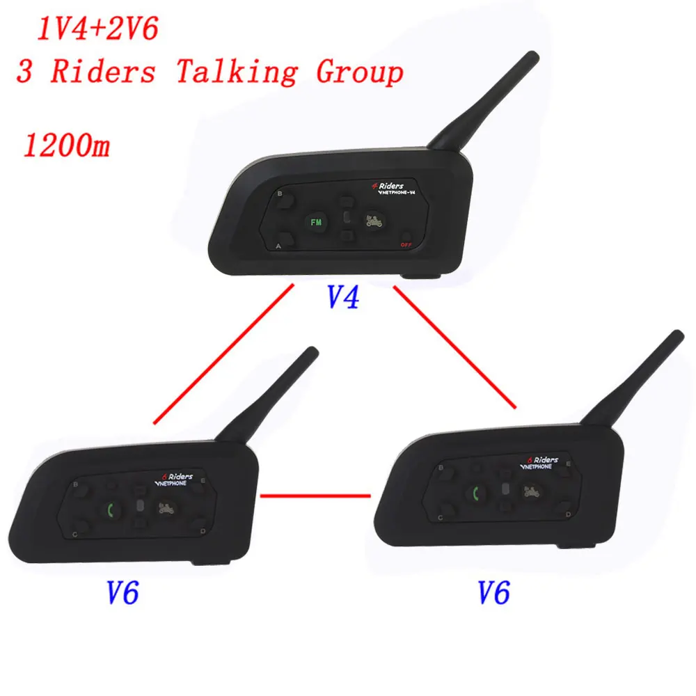 3 шт./компл. V4 + 2 V6 1200 м Мотоциклетный Bluetooth Шлем Интерком беспроводные