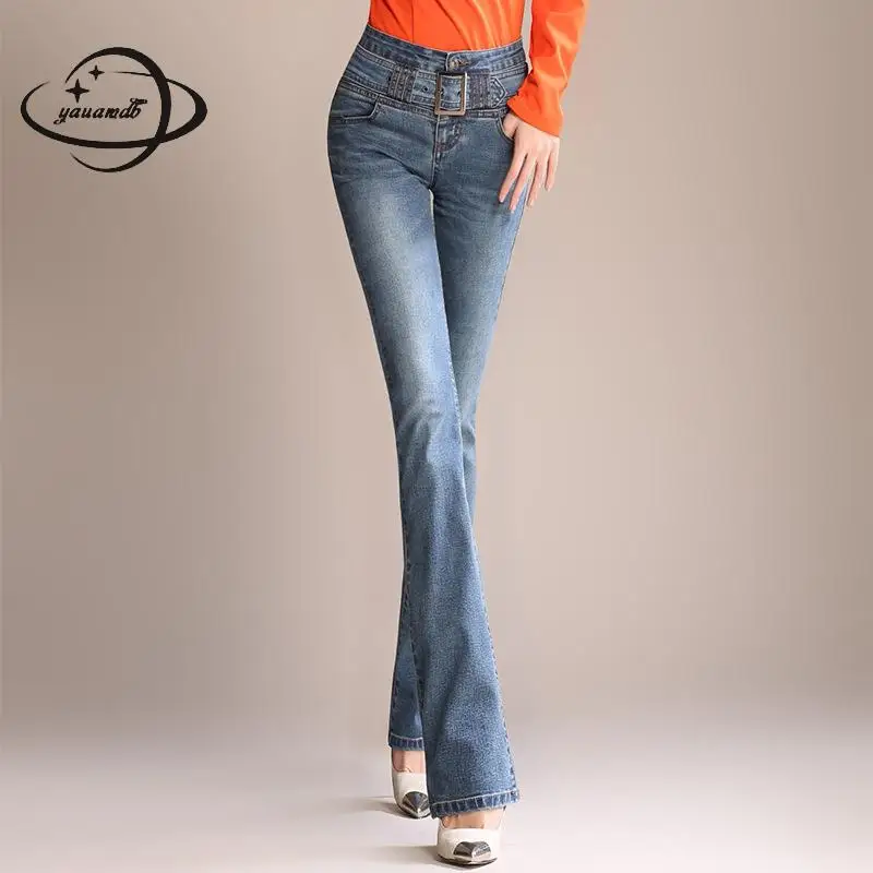 Женские джинсы-клеш Yauamdb обтягивающие джинсы с высокой талией Размеры 26-33 на