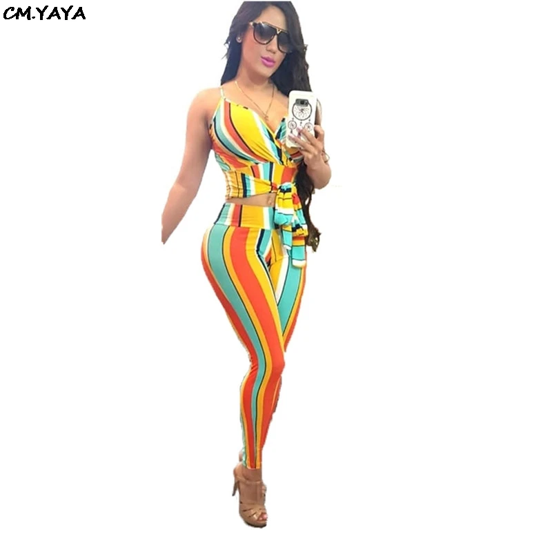 Женский комплект из 2 предметов облегающий костюм в полоску с V образным вырезом и