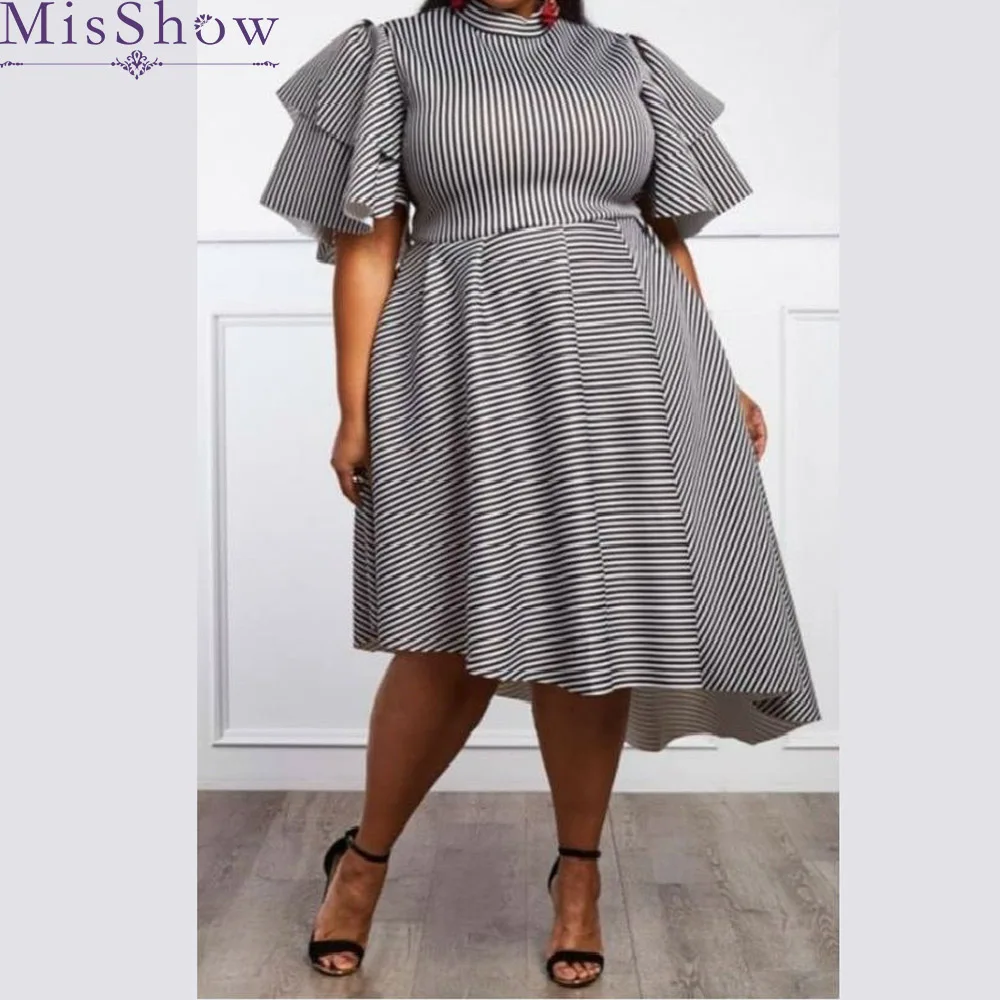 Платье женское в полоску с коротким рукавом бабочкой повседневное свободное