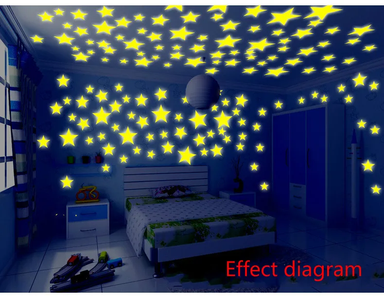 100 шт. светится в темноте звезды световой Пластик стены Стикеры s Наклейка для