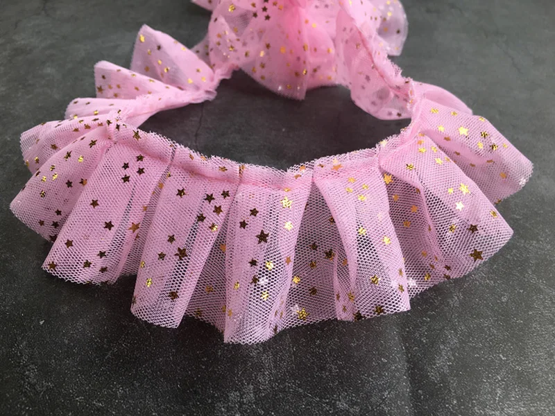 20yards/lot 5cm wide Fold Mesh Ruffle Lace Trim Gold Star Decoration Pleated DIY Garment Skirt Hem Accessories Fabric | Дом и сад