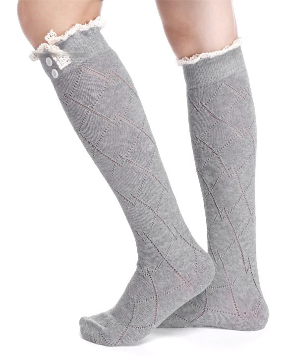 Женские кружевные чулки на пуговицах трикотажные манжеты для обуви топперы
