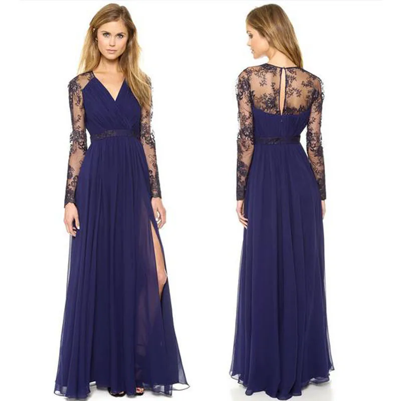 2017 Элегантный Популярные V Шеи Длинным Рукавом Кружева Вечернее Платье