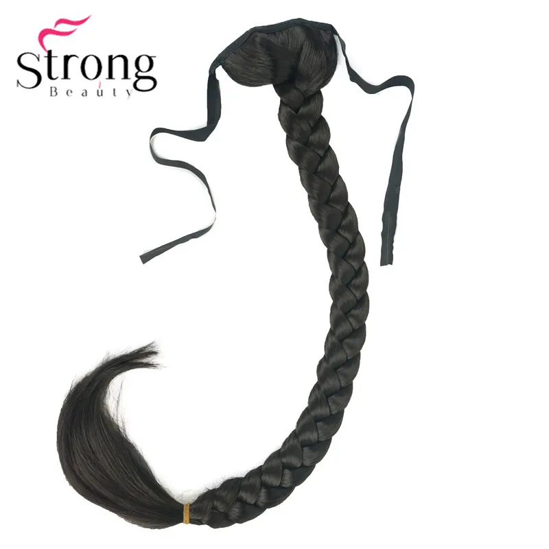 StrongBeauty, блонд, длинный рыбий хвост, коса, конский хвост, наращивание, синтетический зажим, шиньон, цвет на выбор - Цвет: 4 Dark Brown