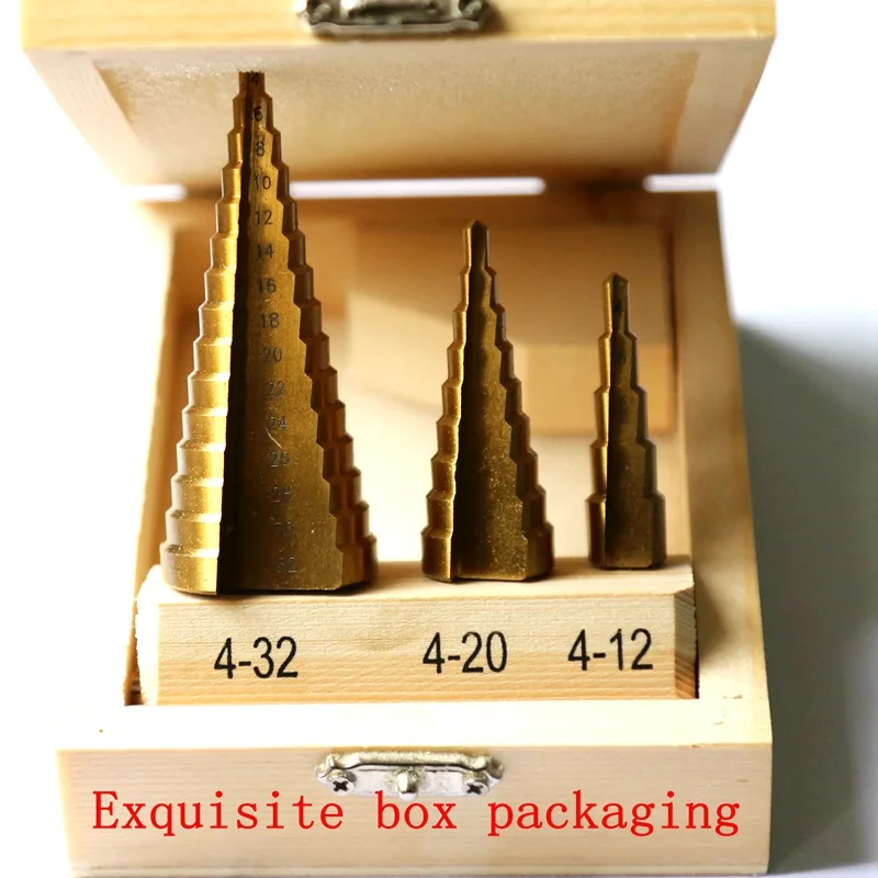 

3 pcs. Metric Spiral Flute Pagoda Shape Hole Cutter 4-32 / 20/12 mm high speed steel drill bit specified cone sharpening HSS Ste
