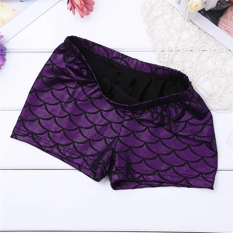 TiaoBug Kids Low Rise Shiny Mermaid Scales Pattern Dance Shorts Bottoms Girls Gymnastic Sports Workout Gymnastics Yoga | Тематическая