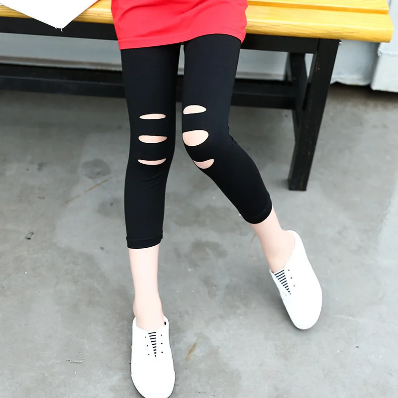 Брюки для девочек летние повседневные однотонные детские штаны с мультяшным