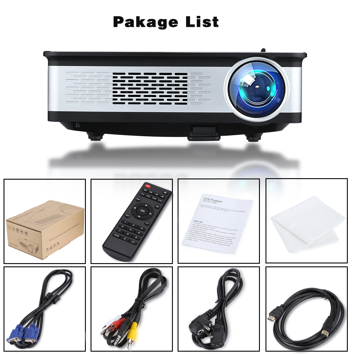 Excelvan Z720 1280*768 3300 люмен мультимедийный проектор 1080P с HDMI VGA USB* 2 AV интерфейс для домашней игры открытый металлический корпус