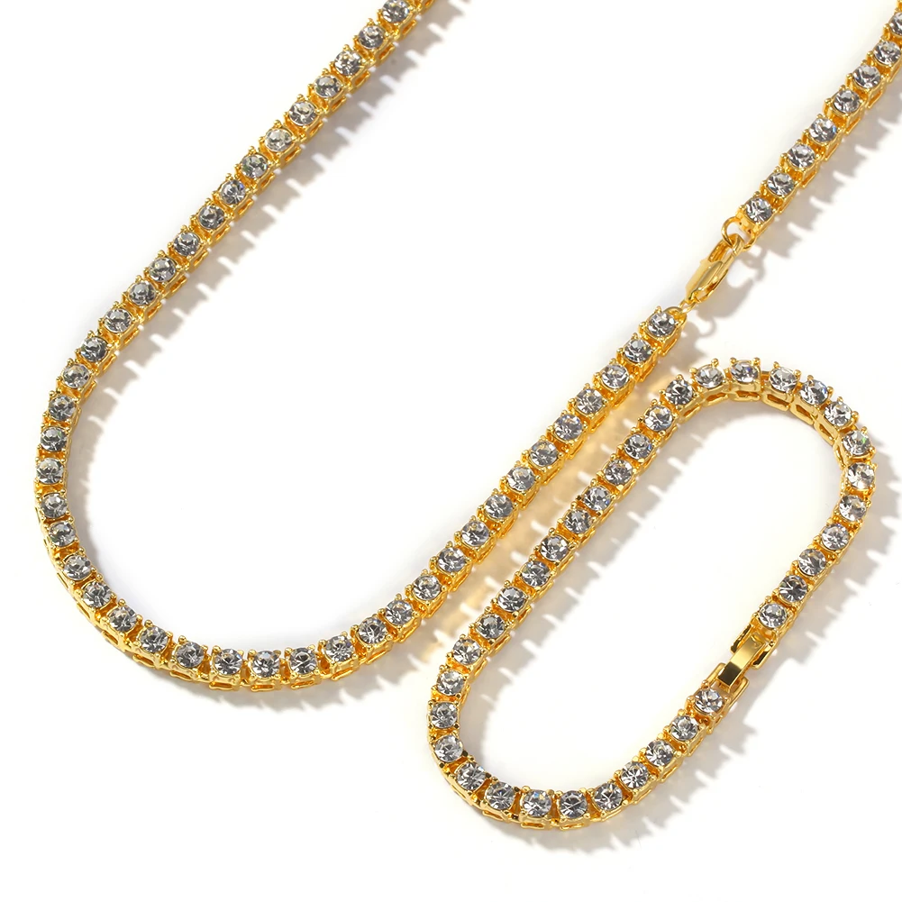UWIN 5 мм теннисные цепи Стразы ожерелье браслет и набор NE+ BA 1 ряд Bling Iced Out Роскошные модные ювелирные изделия